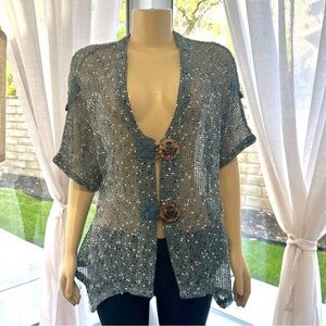 Katie Todd Crochet Blue Women's Boho Top Bolero Cardigan Size S Small